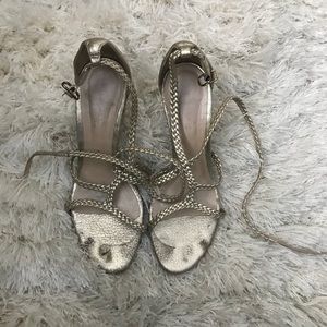 Strappy metallic heels